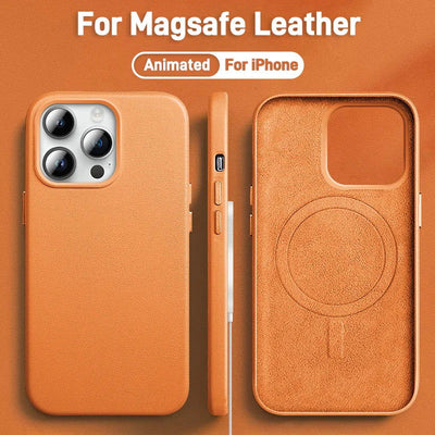Luxury Leather Magnetic Case For iPhone 15 14 13 Pro Max Plus Mini For Magsafe Wireless Charging With Animation Phone Accessorie - Slobuy