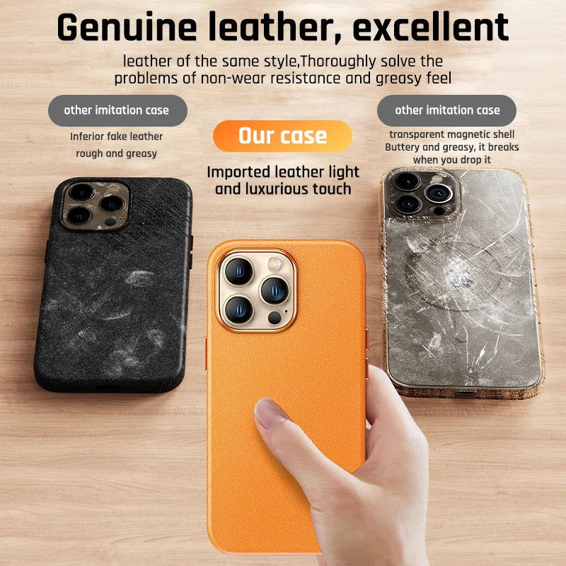 Luxury Leather Magnetic Case For iPhone 15 14 13 Pro Max Plus Mini For Magsafe Wireless Charging With Animation Phone Accessorie - Slobuy