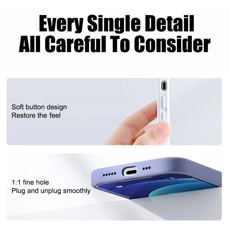 Luxury Liquid Silicone Case For iPhone 11 13 12 14 15 Pro Max 8 Plus Mini Phone Cases X XR XS Shockproof Soft Cover Accessories - Slobuy