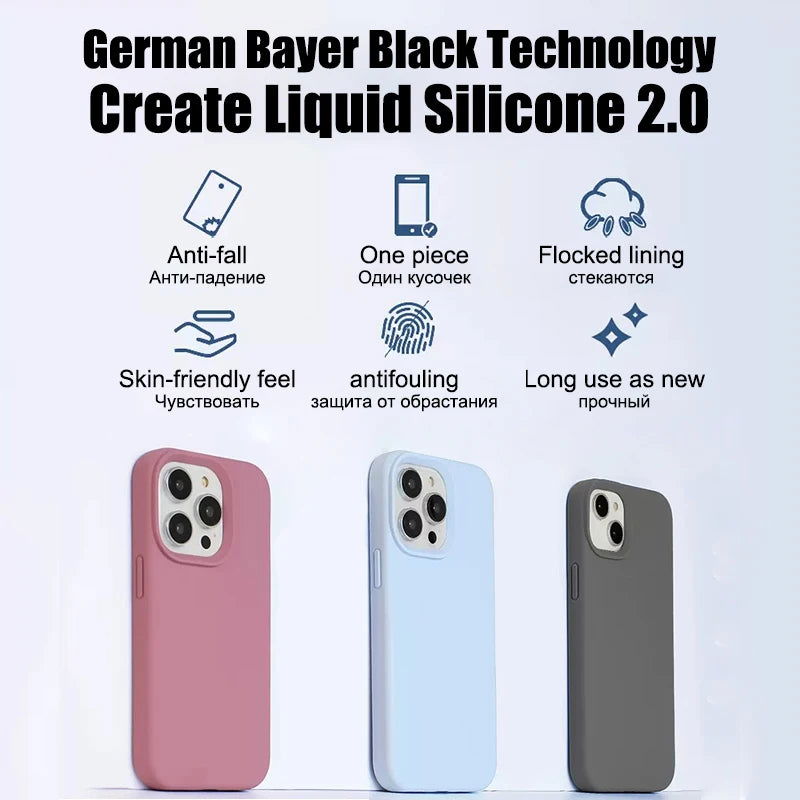 Luxury Liquid Silicone Case For iPhone 11 13 12 14 15 Pro Max 8 Plus Mini Phone Cases X XR XS Shockproof Soft Cover Accessories - Slobuy