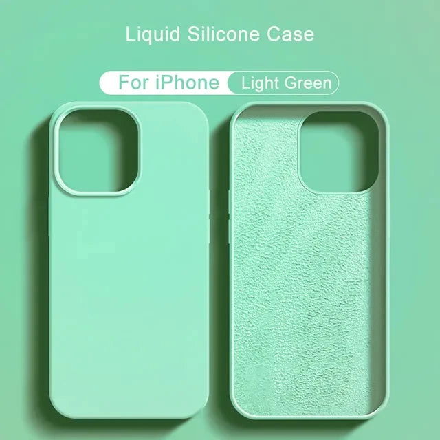 Luxury Liquid Silicone Case For iPhone 11 13 12 14 15 Pro Max 8 Plus Mini Phone Cases X XR XS Shockproof Soft Cover Accessories - Slobuy