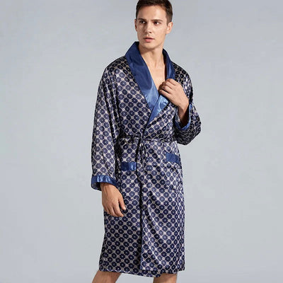 Luxury Men's Silky Satin Kimono Robe 5XL Long Sleeve Sleepwear Bathrobe Oversized Satin Nightgown Summer Home Clothes - Slobuy