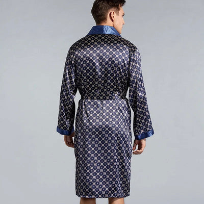 Luxury Men's Silky Satin Kimono Robe 5XL Long Sleeve Sleepwear Bathrobe Oversized Satin Nightgown Summer Home Clothes - Slobuy
