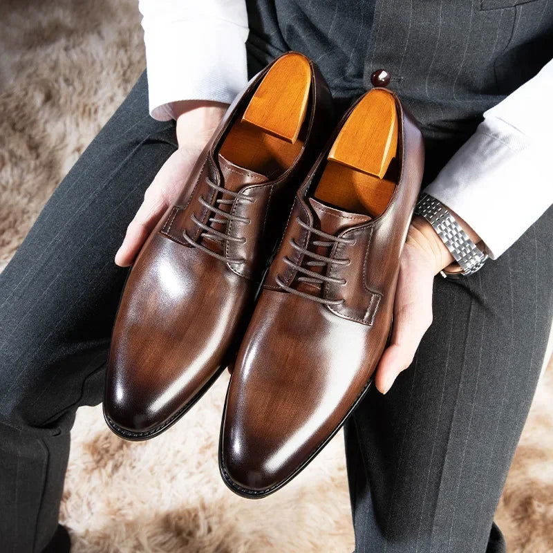 Luxury Mens Leather Shoes High Quality Men's Shoes Pointed Oxford Wedding Leather Men Dress Shoes 2023 Gentleman Office Man Shoe - Slobuy