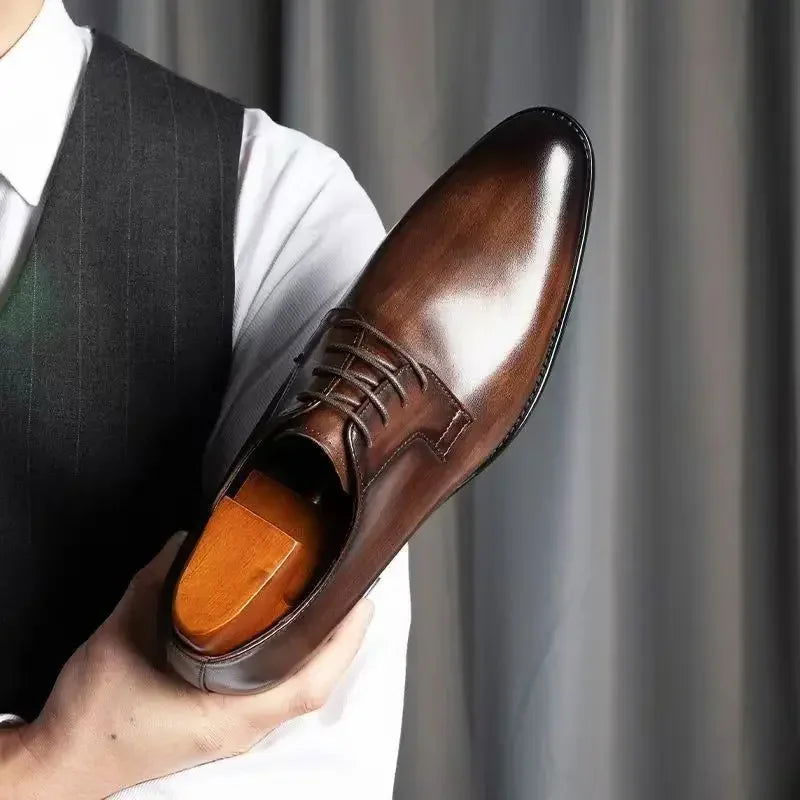Luxury Mens Leather Shoes High Quality Men's Shoes Pointed Oxford Wedding Leather Men Dress Shoes 2023 Gentleman Office Man Shoe - Slobuy