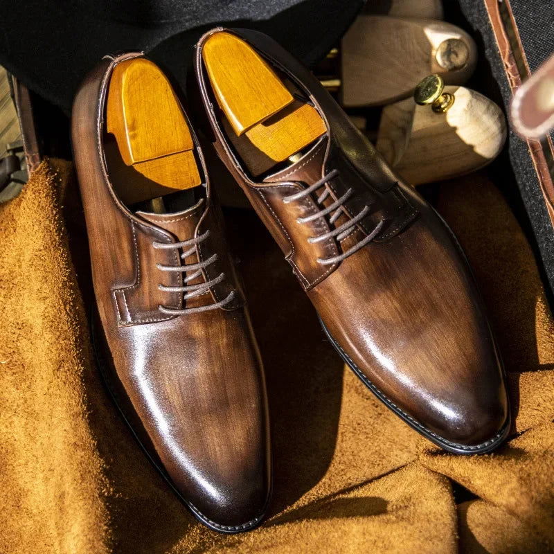 Luxury Mens Leather Shoes High Quality Men's Shoes Pointed Oxford Wedding Leather Men Dress Shoes 2023 Gentleman Office Man Shoe - Slobuy