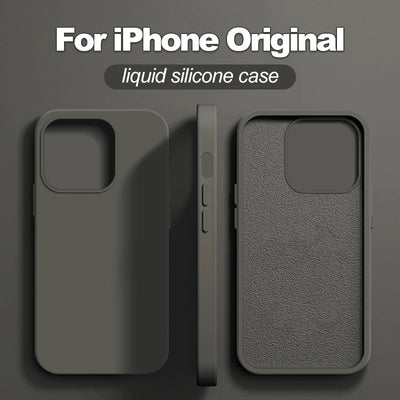 Luxury Original Liquid Silicone Case For iPhone 15 14 13 12 11 Pro Max  Plus Phone Cases Shockproof Soft Back Cover Accessories - Slobuy