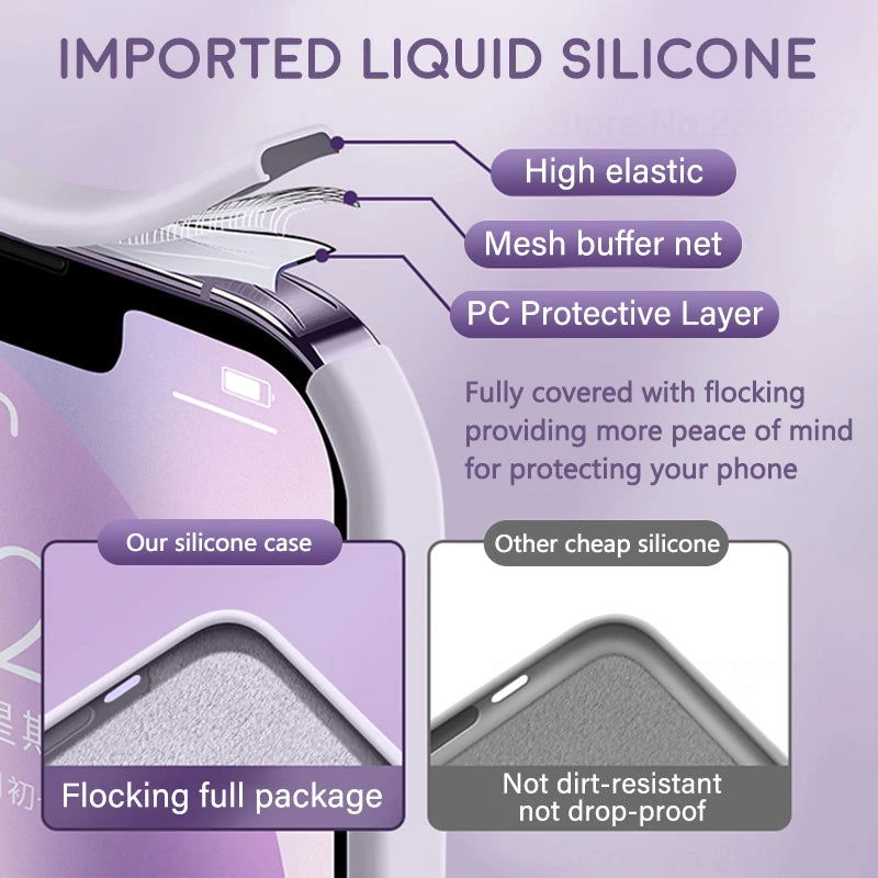 Luxury Original Liquid Silicone Case For iPhone 15 14 13 12 11 Pro Max  Plus Phone Cases Shockproof Soft Back Cover Accessories - Slobuy