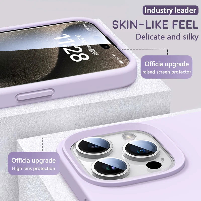 Luxury Original Liquid Silicone Case For iPhone 15 14 13 12 11 Pro Max  Plus Phone Cases Shockproof Soft Back Cover Accessories - Slobuy