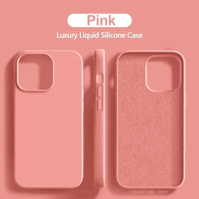 Luxury Original Liquid Silicone Case For iPhone 15 14 13 12 11 Pro Max  Plus Phone Cases Shockproof Soft Back Cover Accessories - Slobuy