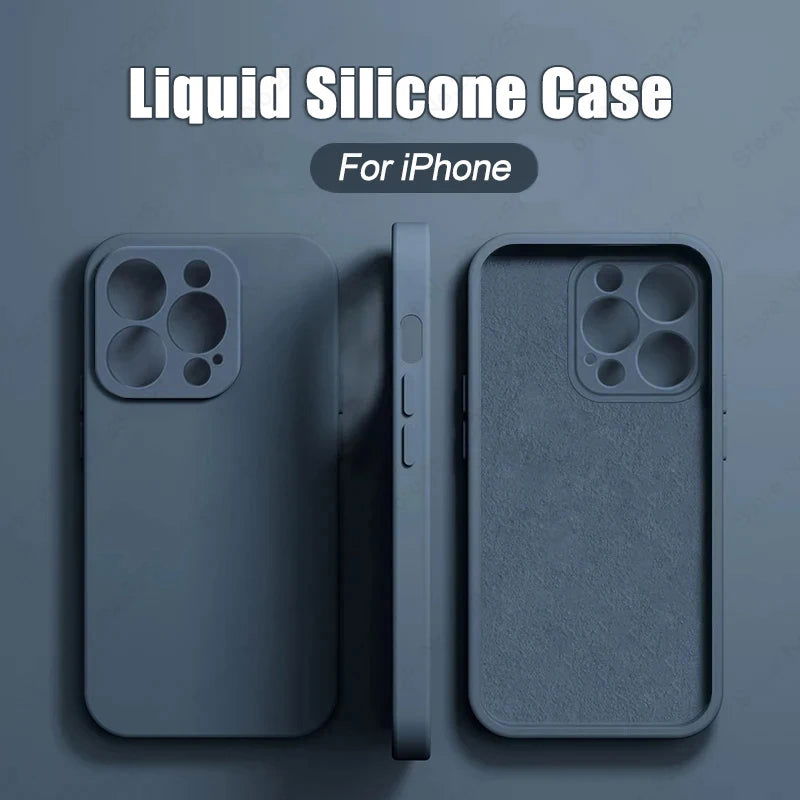 Luxury Original Liquid Silicone Case For iPhone 15 14 13 12 11 Pro Max Plus Soft Cases Shockproof Bumper Cover Phone Accessories - Slobuy