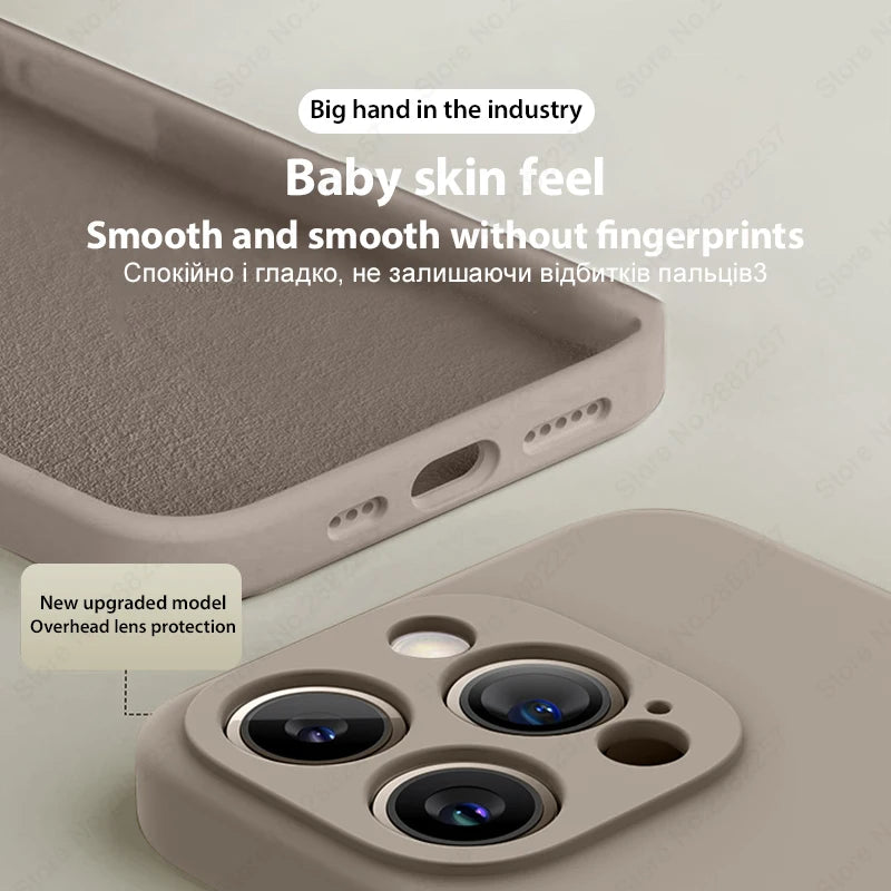 Luxury Original Liquid Silicone Case For iPhone 15 14 13 12 11 Pro Max Plus Soft Cases Shockproof Bumper Cover Phone Accessories - Slobuy