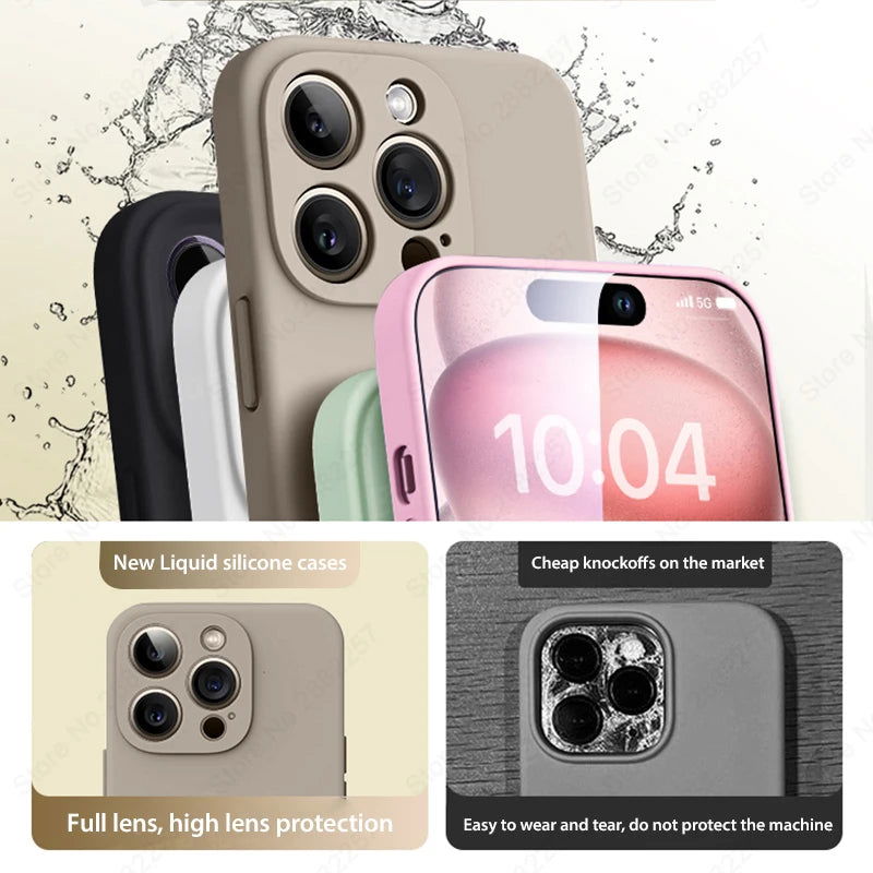 Luxury Original Liquid Silicone Case For iPhone 15 14 13 12 11 Pro Max Plus Soft Cases Shockproof Bumper Cover Phone Accessories - Slobuy