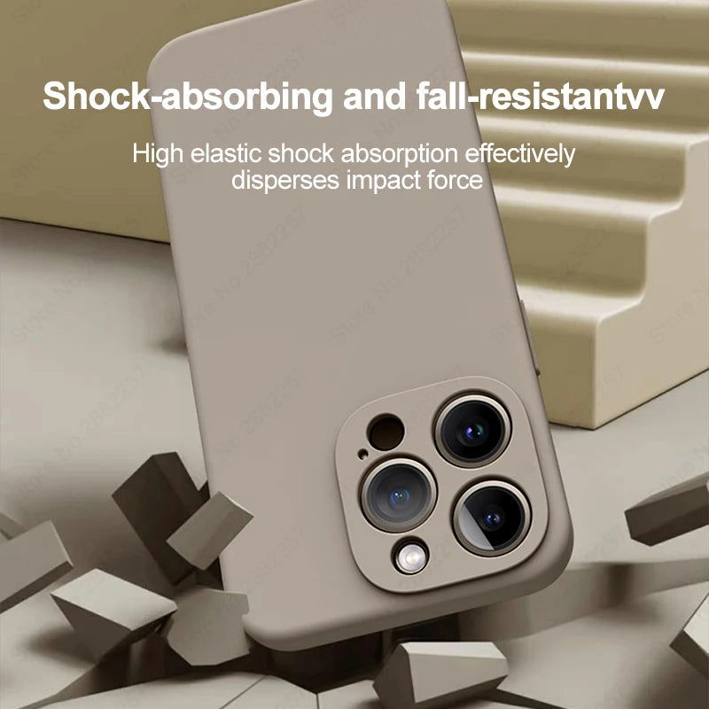 Luxury Original Liquid Silicone Case For iPhone 15 14 13 12 11 Pro Max Plus Soft Cases Shockproof Bumper Cover Phone Accessories - Slobuy