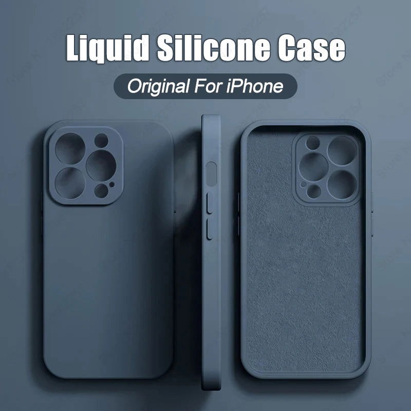 Luxury Original Liquid Silicone Case For iPhone 15 14 13 12 11 Pro Max Plus Soft Cases Shockproof Bumper Cover Phone Accessories - Slobuy