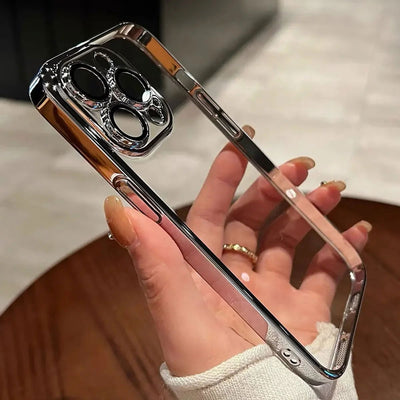 Luxury Plating Clear Silicone Phone Case For iPhone 15 14 13 12 11 Pro X XR XS Max 7 8 Plus Mini Lens Protection Case Back Cover - Slobuy
