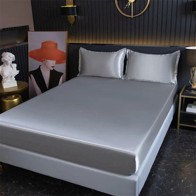 Luxury Satin Fitted Sheet High-End Solid Color Mattress Cover With Elastic Band Bed Sheet Rayon Fit Sheet - Slobuy