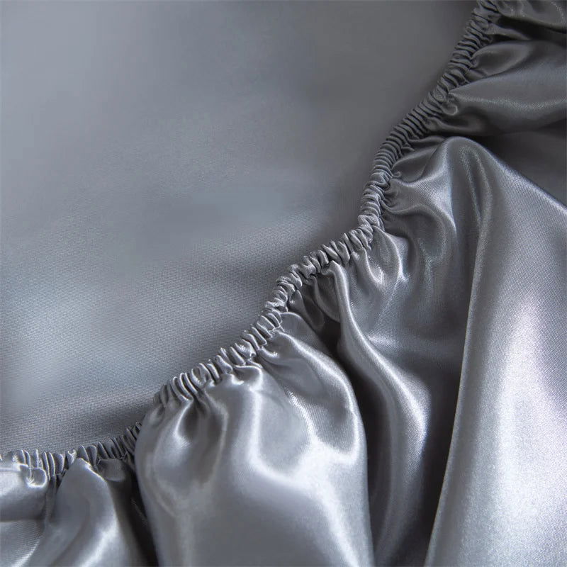 Luxury Satin Fitted Sheet High-End Solid Color Mattress Cover With Elastic Band Bed Sheet Rayon Fit Sheet - Slobuy