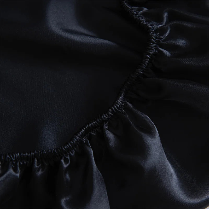Luxury Satin Fitted Sheet High-End Solid Color Mattress Cover With Elastic Band Bed Sheet Rayon Fit Sheet - Slobuy