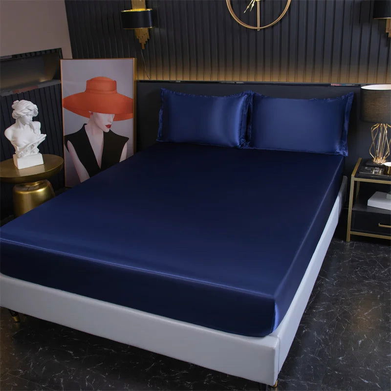 Luxury Satin Fitted Sheet High-End Solid Color Mattress Cover With Elastic Band Bed Sheet Rayon Fit Sheet - Slobuy