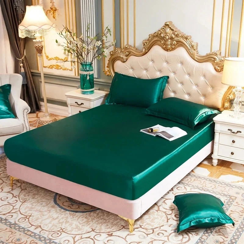 Luxury Satin Fitted Sheet High-End Solid Color Mattress Cover With Elastic Band Bed Sheet Rayon Fit Sheet - Slobuy