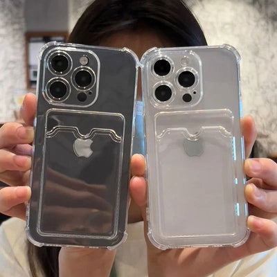 Luxury Soft Card Bag Phone Case For iPhone 15 14 13 12 11 Pro Max Mini X XS Max XR 7 8 Plus SE 2020 Transparent Bumper Cover - Slobuy