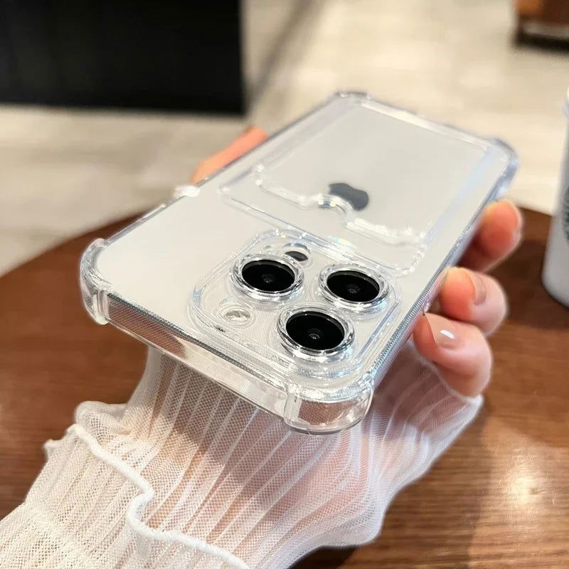 Luxury Soft Card Bag Phone Case For iPhone 15 14 13 12 11 Pro Max Mini X XS Max XR 7 8 Plus SE 2020 Transparent Bumper Cover - Slobuy
