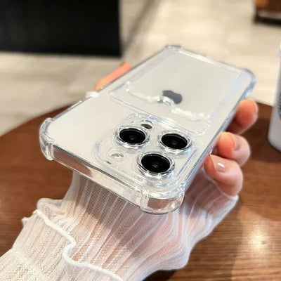 Luxury Soft Card Bag Phone Case For iPhone 15 14 13 12 11 Pro Max Mini X XS Max XR 7 8 Plus SE 2020 Transparent Bumper Cover - Slobuy