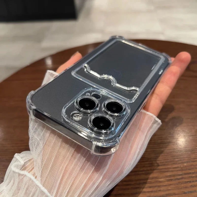 Luxury Soft Card Bag Phone Case For iPhone 15 14 13 12 11 Pro Max Mini X XS Max XR 7 8 Plus SE 2020 Transparent Bumper Cover - Slobuy