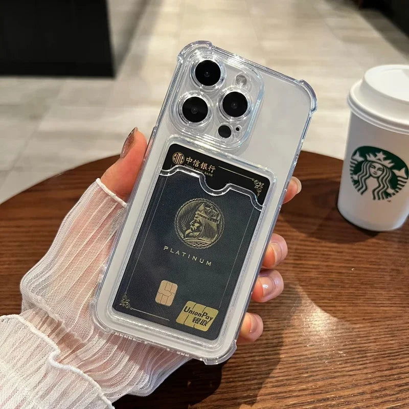 Luxury Soft Card Bag Phone Case For iPhone 15 14 13 12 11 Pro Max Mini X XS Max XR 7 8 Plus SE 2020 Transparent Bumper Cover - Slobuy