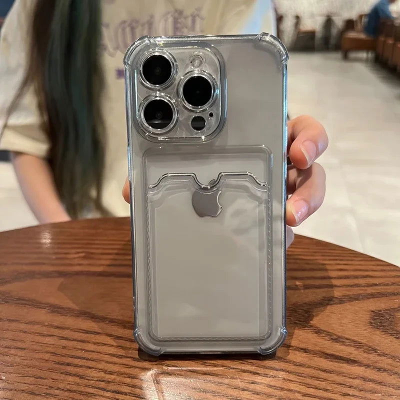 Luxury Soft Card Bag Phone Case For iPhone 15 14 13 12 11 Pro Max Mini X XS Max XR 7 8 Plus SE 2020 Transparent Bumper Cover - Slobuy