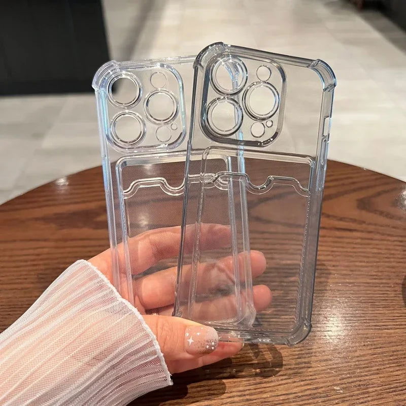 Luxury Soft Card Bag Phone Case For iPhone 15 14 13 12 11 Pro Max Mini X XS Max XR 7 8 Plus SE 2020 Transparent Bumper Cover - Slobuy