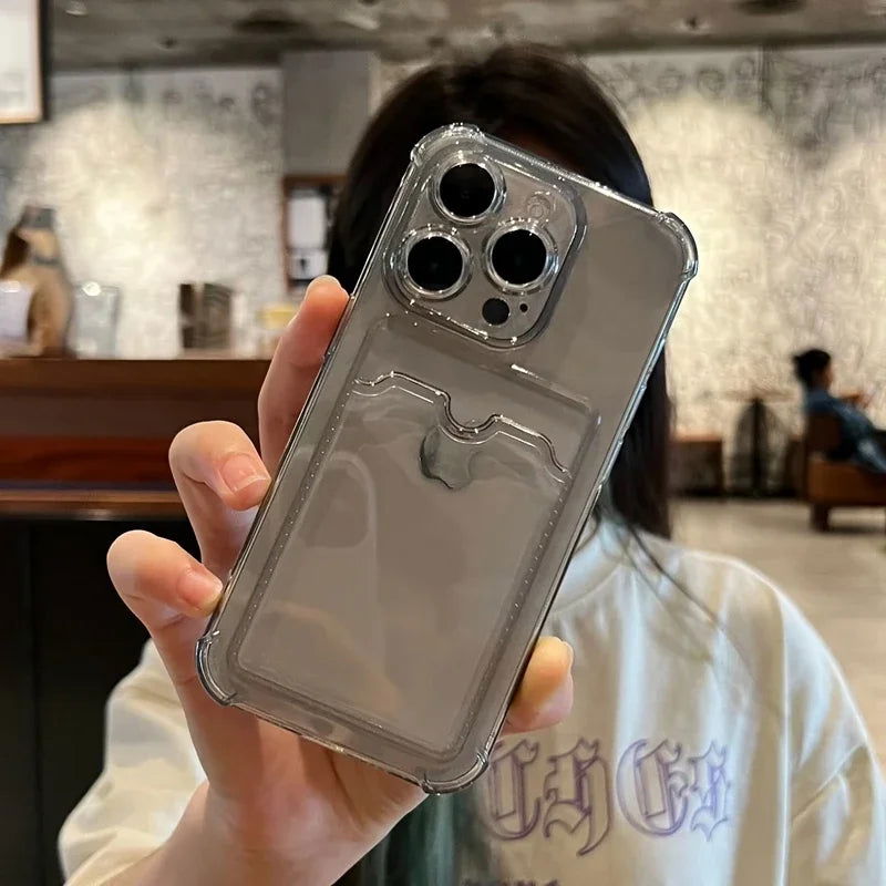 Luxury Soft Card Bag Phone Case For iPhone 15 14 13 12 11 Pro Max Mini X XS Max XR 7 8 Plus SE 2020 Transparent Bumper Cover - Slobuy