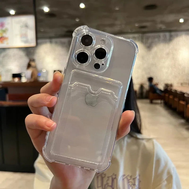 Luxury Soft Card Bag Phone Case For iPhone 15 14 13 12 11 Pro Max Mini X XS Max XR 7 8 Plus SE 2020 Transparent Bumper Cover - Slobuy