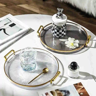 Luxury Storage Tray With Golden Handle Household Tea Dessert Fruit Storage Tray Living Room Kitchen Storage Plate Dinner Plate - Slobuy