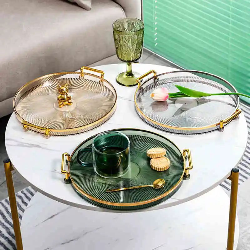 Luxury Storage Tray With Golden Handle Household Tea Dessert Fruit Storage Tray Living Room Kitchen Storage Plate Dinner Plate - Slobuy