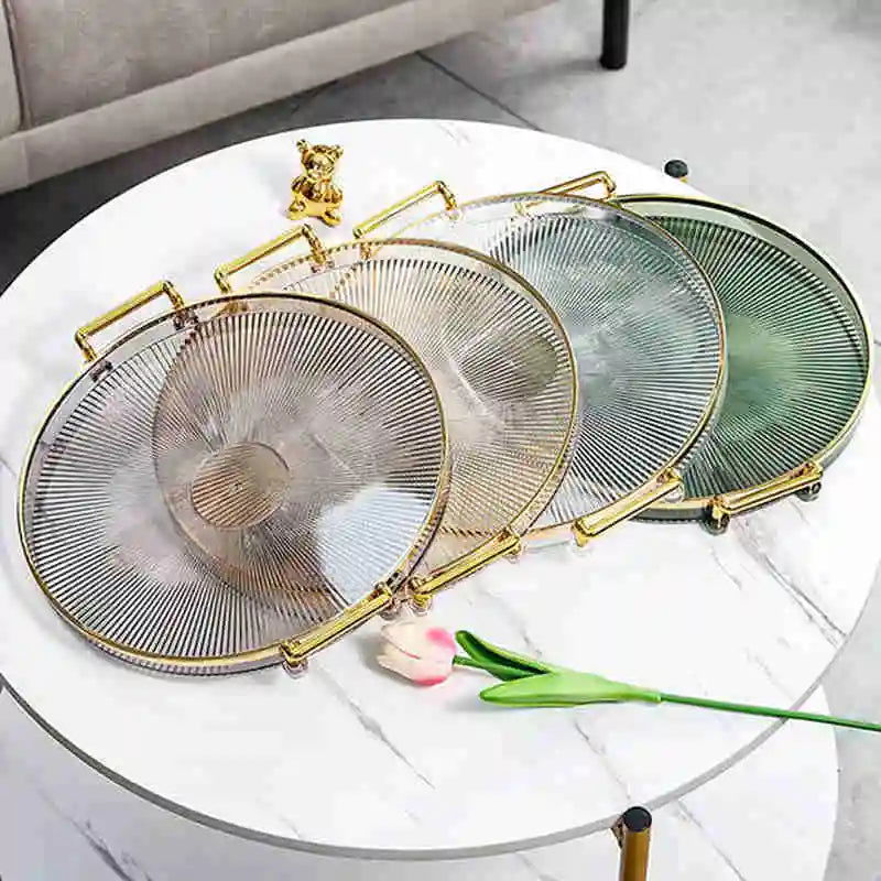 Luxury Storage Tray With Golden Handle Household Tea Dessert Fruit Storage Tray Living Room Kitchen Storage Plate Dinner Plate - Slobuy