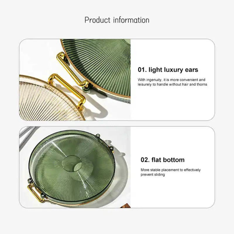 Luxury Storage Tray With Golden Handle Household Tea Dessert Fruit Storage Tray Living Room Kitchen Storage Plate Dinner Plate - Slobuy