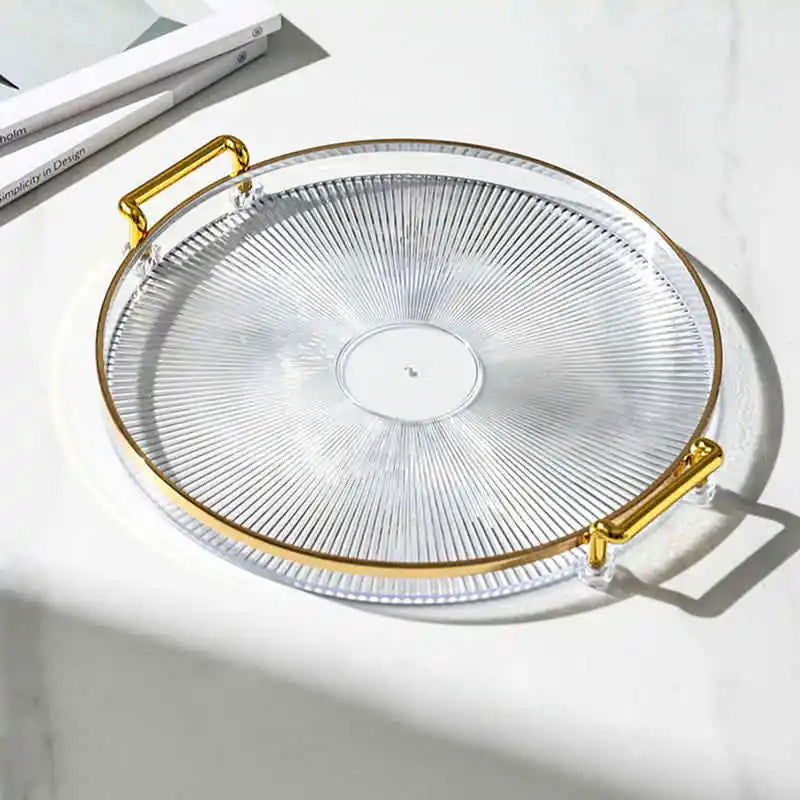 Luxury Storage Tray With Golden Handle Household Tea Dessert Fruit Storage Tray Living Room Kitchen Storage Plate Dinner Plate - Slobuy