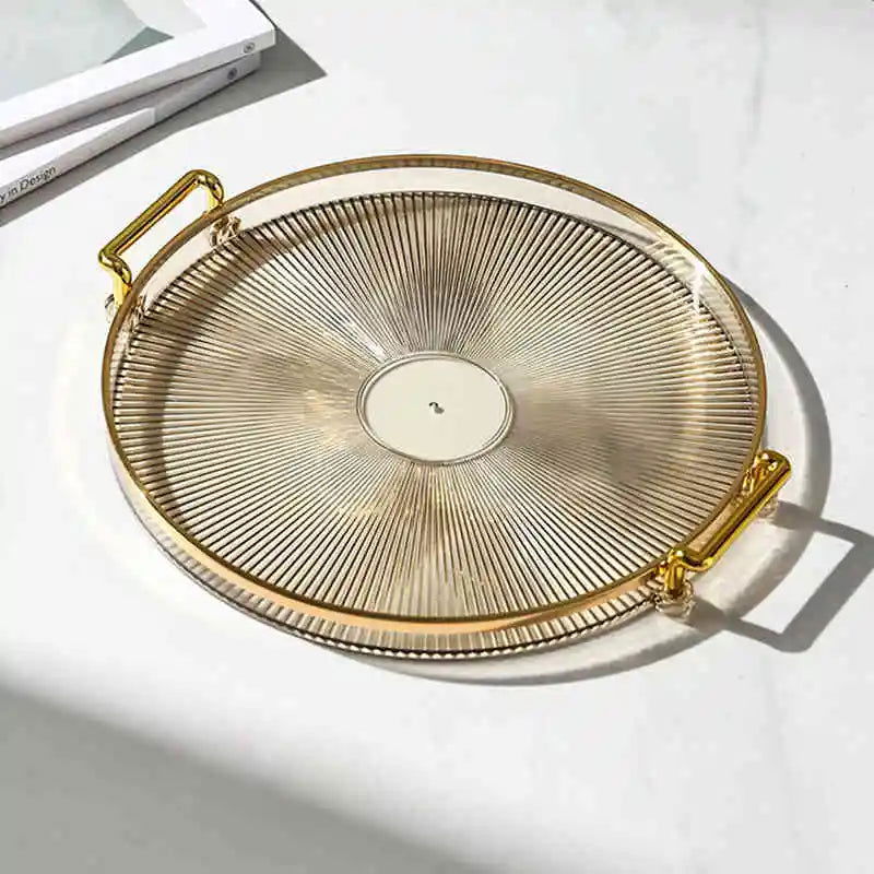 Luxury Storage Tray With Golden Handle Household Tea Dessert Fruit Storage Tray Living Room Kitchen Storage Plate Dinner Plate - Slobuy