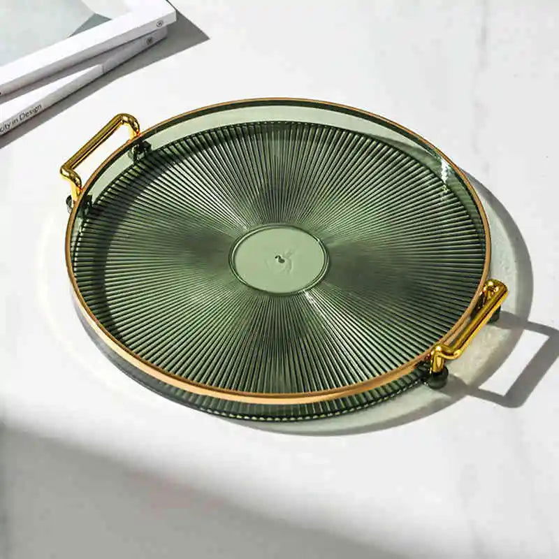 Luxury Storage Tray With Golden Handle Household Tea Dessert Fruit Storage Tray Living Room Kitchen Storage Plate Dinner Plate - Slobuy