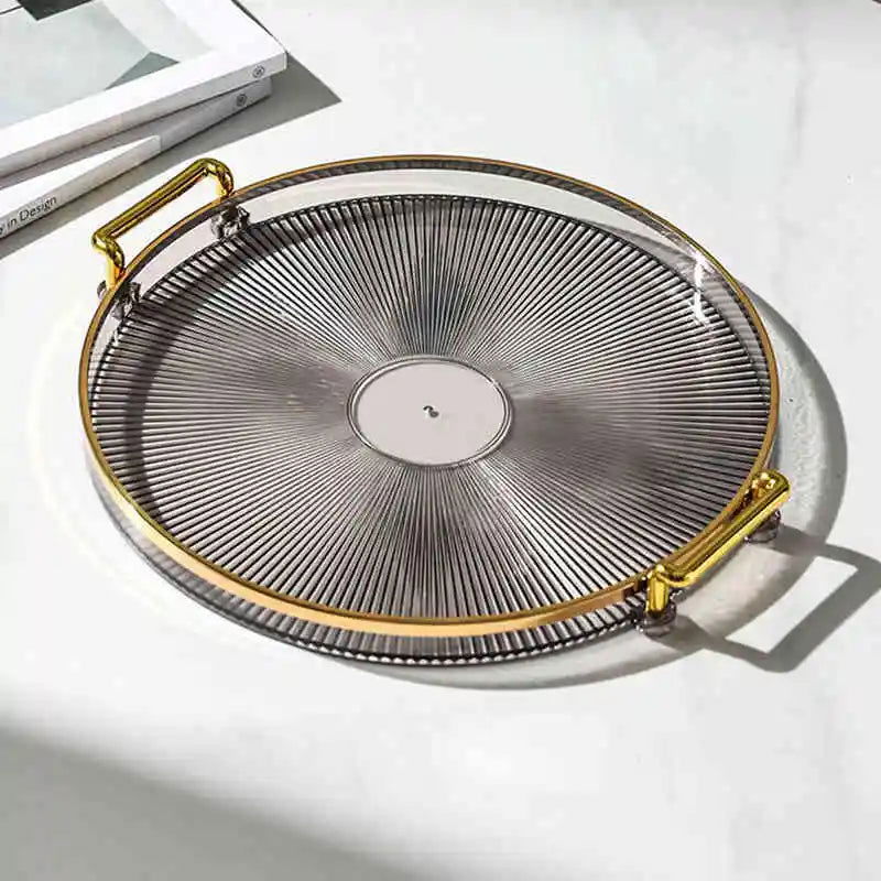 Luxury Storage Tray With Golden Handle Household Tea Dessert Fruit Storage Tray Living Room Kitchen Storage Plate Dinner Plate - Slobuy