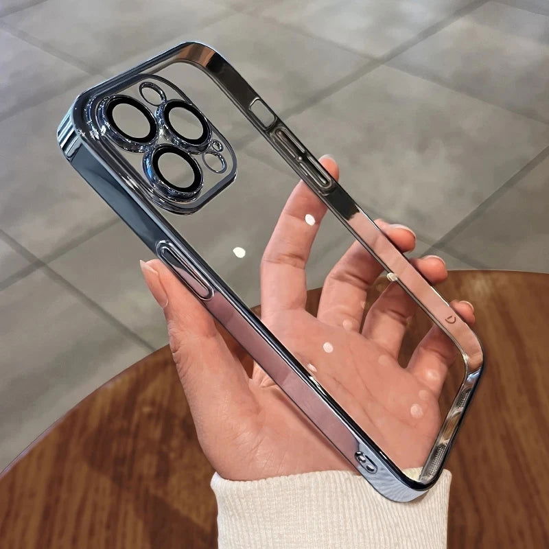 Luxury Transparent Plating Phone Case For iPhone 15 14 11 12 13 Pro Max 14 15 Plus Shockproof Cover Clear Soft Cases Accessories - Slobuy