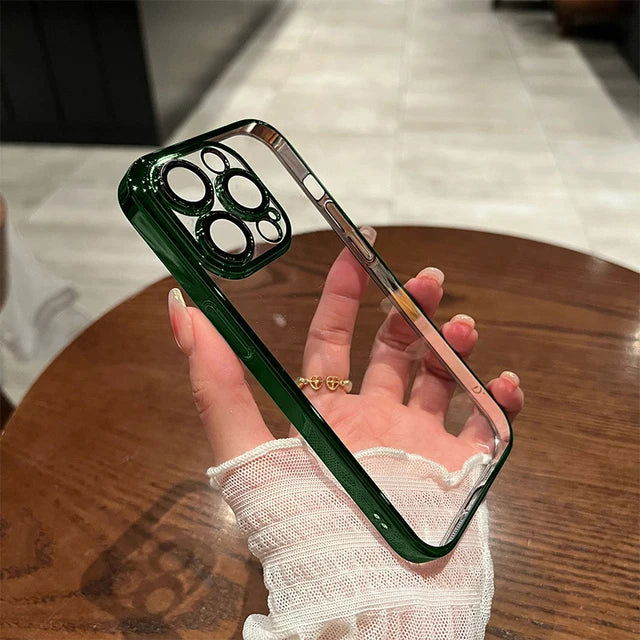 Luxury Transparent Plating Phone Case For iPhone 15 14 11 12 13 Pro Max 14 15 Plus Shockproof Cover Clear Soft Cases Accessories - Slobuy