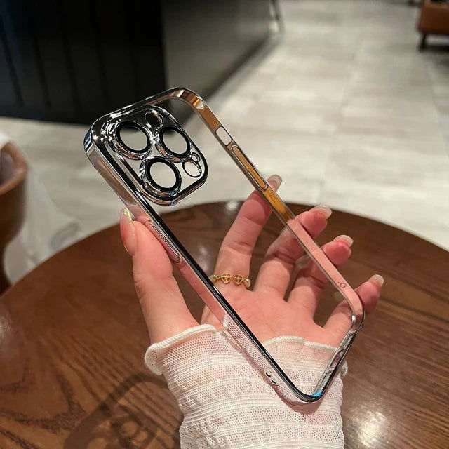 Luxury Transparent Plating Phone Case For iPhone 15 14 11 12 13 Pro Max 14 15 Plus Shockproof Cover Clear Soft Cases Accessories - Slobuy