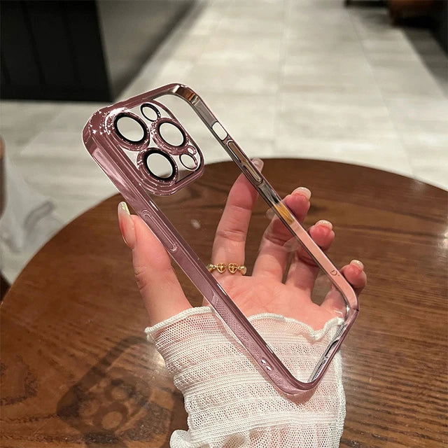 Luxury Transparent Plating Phone Case For iPhone 15 14 11 12 13 Pro Max 14 15 Plus Shockproof Cover Clear Soft Cases Accessories - Slobuy