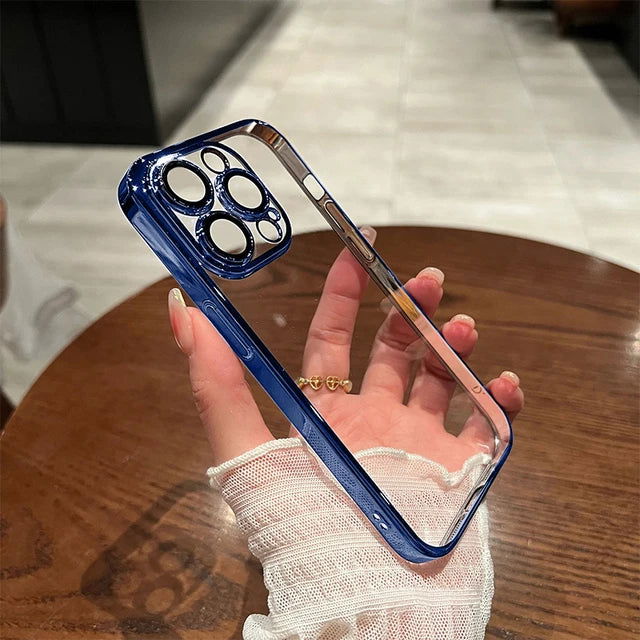 Luxury Transparent Plating Phone Case For iPhone 15 14 11 12 13 Pro Max 14 15 Plus Shockproof Cover Clear Soft Cases Accessories - Slobuy