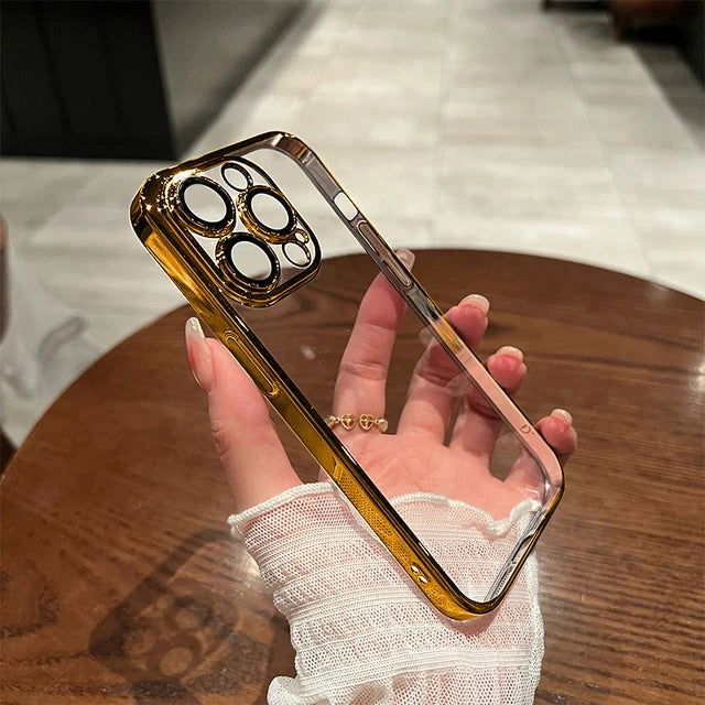 Luxury Transparent Plating Phone Case For iPhone 15 14 11 12 13 Pro Max 14 15 Plus Shockproof Cover Clear Soft Cases Accessories - Slobuy