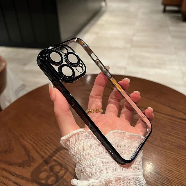 Luxury Transparent Plating Phone Case For iPhone 15 14 11 12 13 Pro Max 14 15 Plus Shockproof Cover Clear Soft Cases Accessories - Slobuy