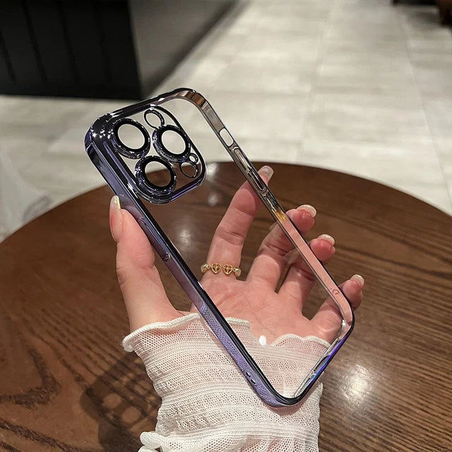 Luxury Transparent Plating Phone Case For iPhone 15 14 11 12 13 Pro Max 14 15 Plus Shockproof Cover Clear Soft Cases Accessories - Slobuy